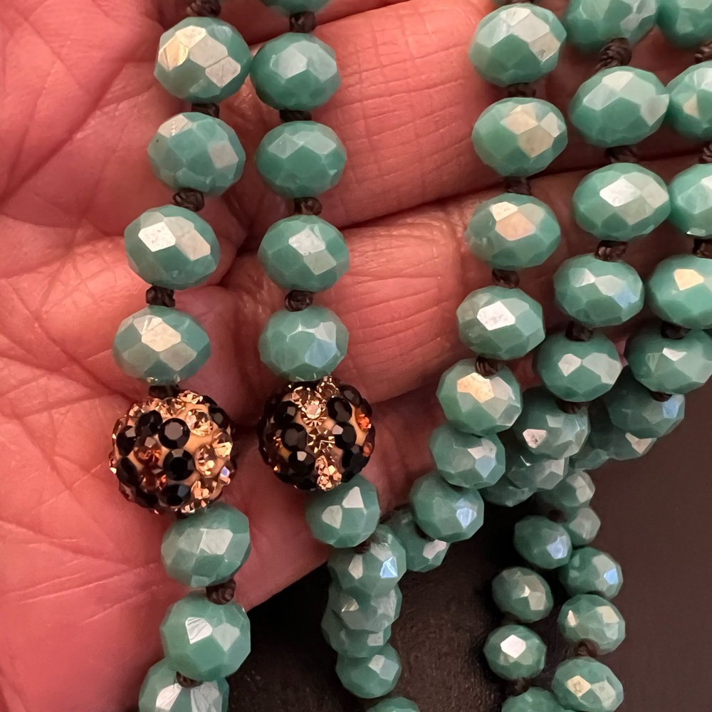 Pink Panache Turquoise Faceted Beads Rhinestone Encrusted Rondell 56" Necklace - Picture 2 of 8